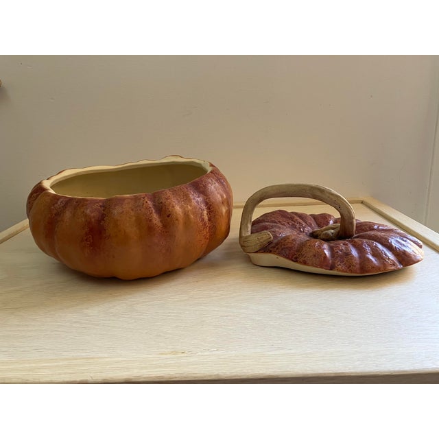 Ceramic Large Artisan Majolica Pumpkin Tureen - Callaway Gardens '95 For Sale - Image 7 of 11