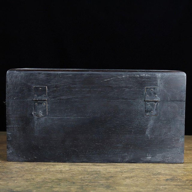 Dark Hardwood Storage Chest, Mother of Pearl Shell Inlay Figural Scenes, Decorative Trunk For Sale - Image 9 of 9