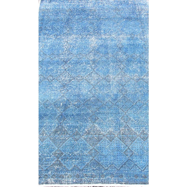 Mid 20th Century Vintage Turkish Konya Rug Over-Dyed in Blue Color With All-Over Diamond Design For Sale - Image 5 of 10