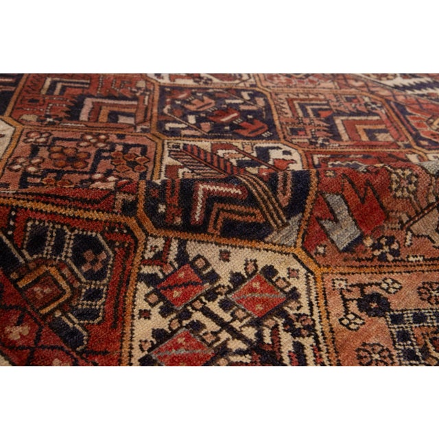 Rust Vintage Bakhtiari Wool Rug Handmade With Allover Design For Sale - Image 9 of 9