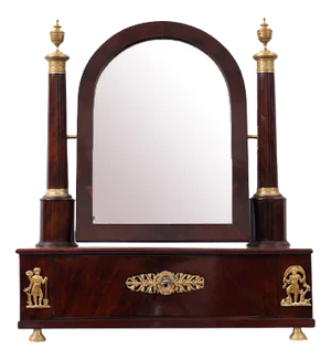 Antique French Empire Dressing Mirror in Mahogany with Gilt Bronze Applications