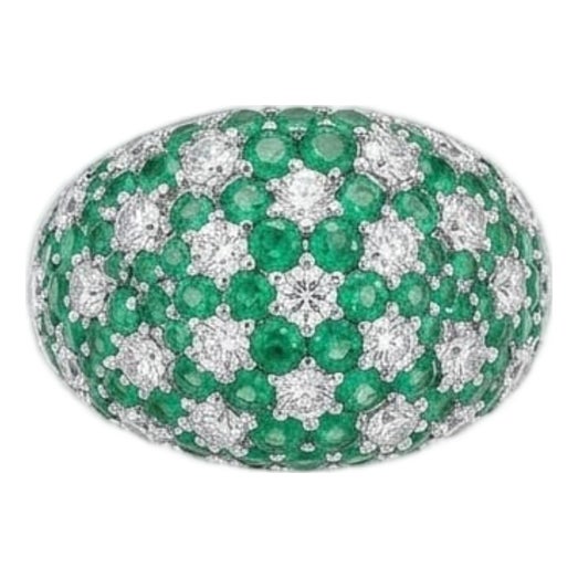 Emerald and Diamond Halo Ring in 18k Gold, 2.40ct & 1.78ct, Size 6 For Sale