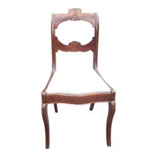 19th C. Flame Mahogany and Satinwood Inlaid With Upholstered Seat Side Chair For Sale