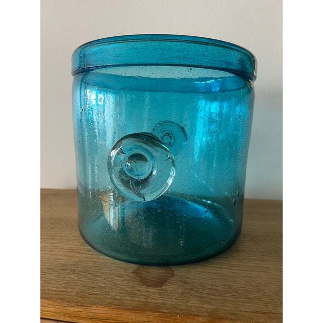 Mid-Century Modern Vintage Hand-Blown Glass Turquoise Ice Bucket For Sale - Image 3 of 3