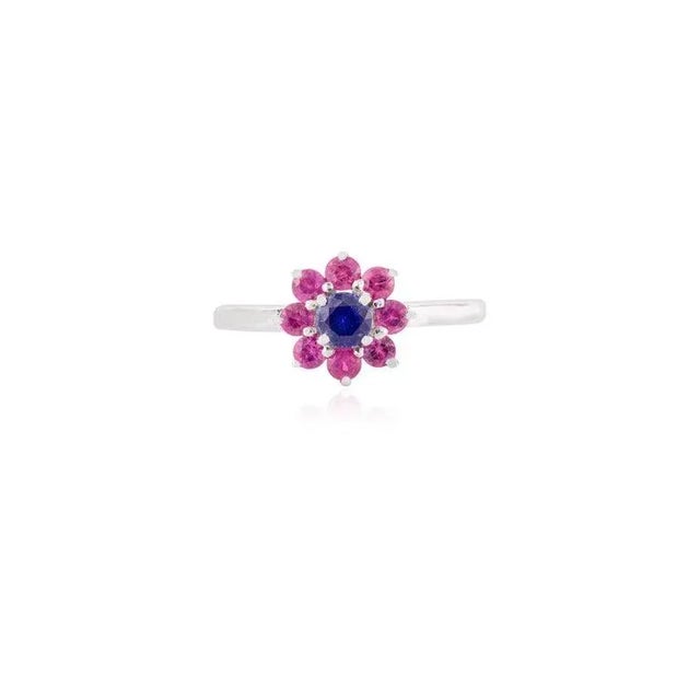Not Yet Made - Made To Order Modern 8 Ruby & Center Sapphire Flower 14k Gold Ring Size 7 For Sale - Image 5 of 12