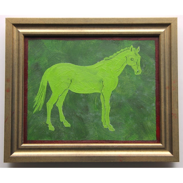 Contemporary Horse Silhouette Minimalsim Folk Art English Traditional Green Original Oil Painting by Cleo Plowden For Sale - Image 3 of 4