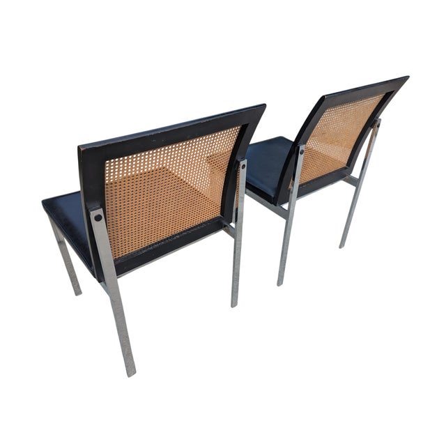 Vintage Paul McCobb Planner for Lane Furniture Wicker Caned Chrome Chairs- A Pair For Sale - Image 16 of 18