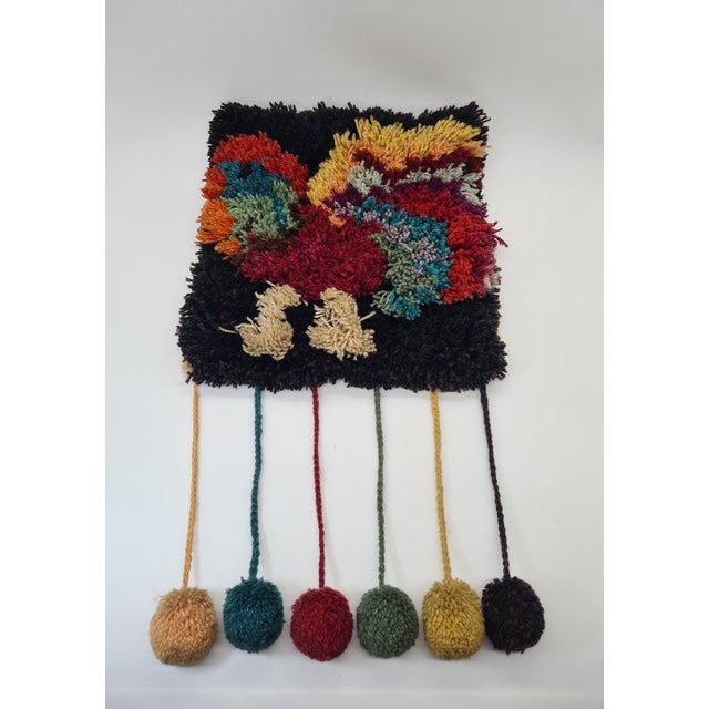 Textile Handmade Rya-Style Wool Tapestry with Pom-Poms, 1970s For Sale - Image 7 of 9