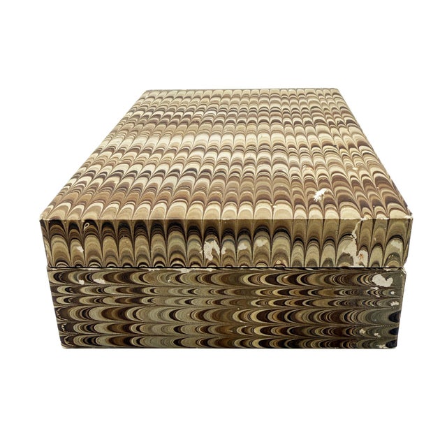 Vintage Brown Hand-Marbled Florentine Peacock Paper Wood Desk Box, Circa 1970 For Sale In Oklahoma City - Image 6 of 11