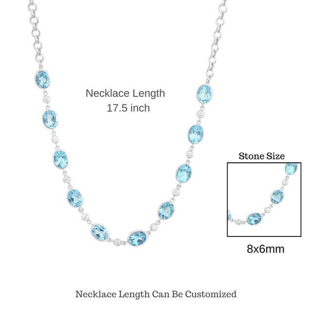Blue Oval Cut Blue Topaz Station Necklace With Curb Link Chain For Sale - Image 8 of 11