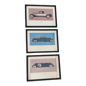 Vintage 1960s John Mills Offset Lithograph Automotive Car Prints. Set of Three