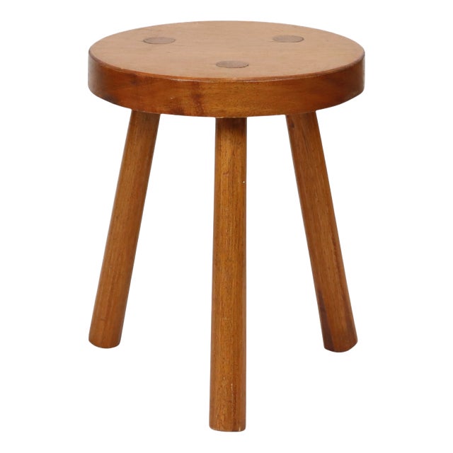 Vintage Wooden Three-Legged Stool, Milking Stool, Rustic Style, 1960s For Sale