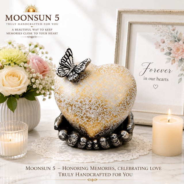 Heart Cremation Urn for Ashes With Butterfly, Small Keepsake Memorial Urn for Human or Pet Ashes, White Gold Decorative Remembrance Urn For Sale - Image 11 of 11