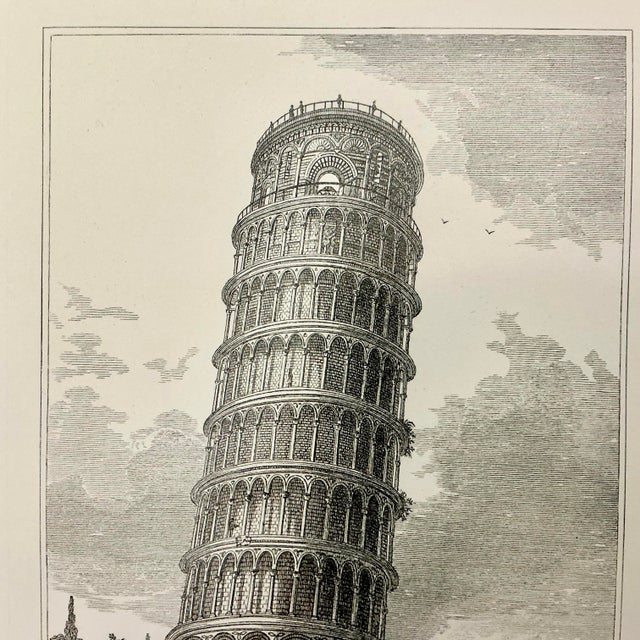 Vintage Architectural Print Engraving of the Leaning Tower of Pisa, Italy, Artist Signed in Plate For Sale - Image 11 of 14