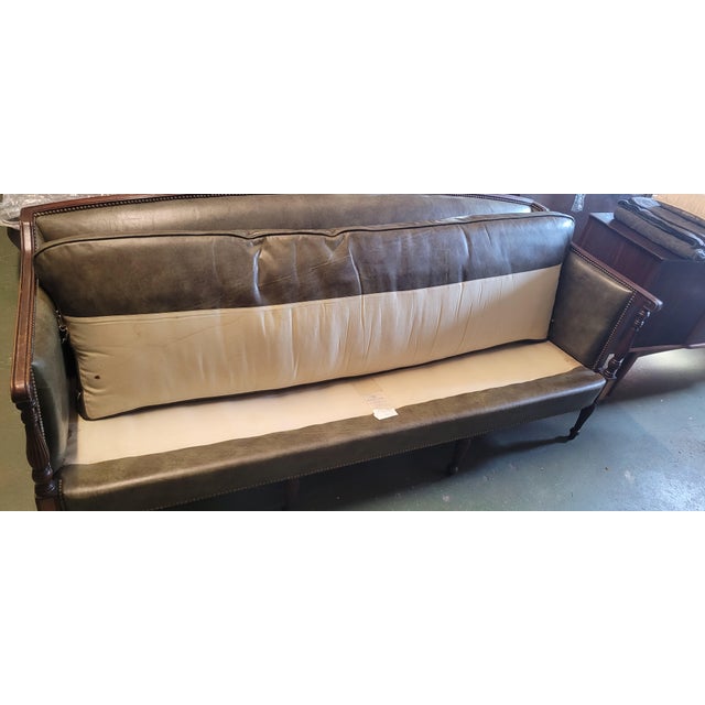 American 1980s Beautiful Hickory Chair Moss Green Leather Sofa For Sale - Image 3 of 11
