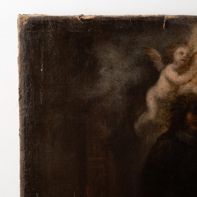 17th Century large baroque painting of the passing and last communion of Saint Jerome. Representation of the dying holy...