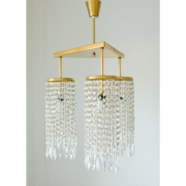 Mid-Century Modern Vintage Jablonecke Sklarny Bohemian Glass Chandelier, Solid Brass, 3-Light, 1970s For Sale - Image 3 of 8