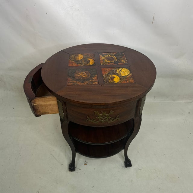 19th Century Inlaid Tile Brass Adorned Tiered Round Eagle Footed Stand For Sale In New York - Image 6 of 12