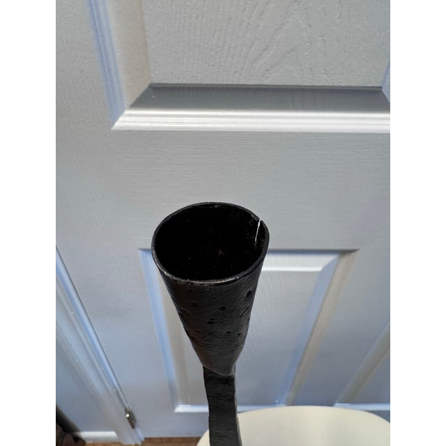 Brutalist Wrought Iron 3-Light Candelabra, Spanish Modern Style For Sale In San Francisco - Image 6 of 11