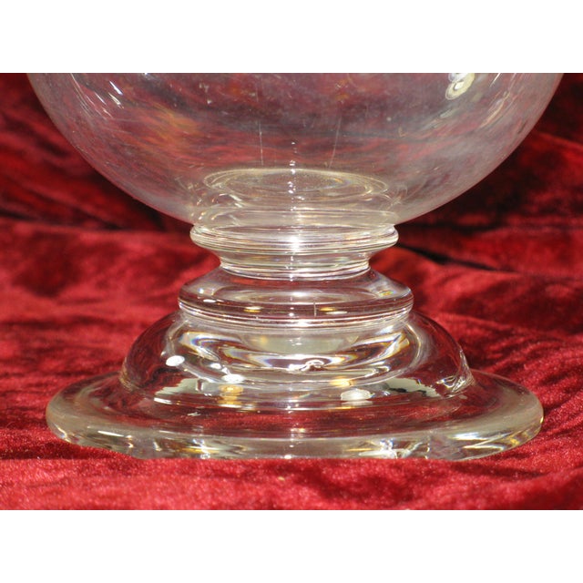 American Glass Pitcher Antique Mouth Blown Hand Cut Fleur de Lis Engraved Clear Ca.1860's For Sale - Image 3 of 12