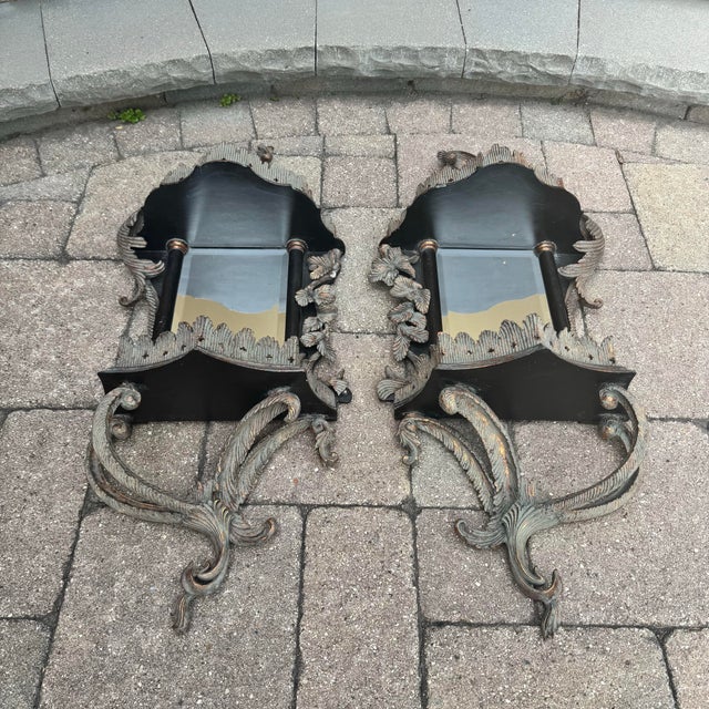 Early 2000s Chippendale Style Mirrored Wall Shelves - A Pair For Sale - Image 10 of 13