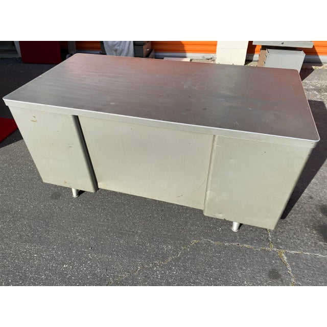 Metal 1960s Vintage Metal Tanker Desk With Typewriter Shelf For Sale - Image 7 of 11