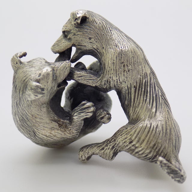 Vintage Italian Handmade Genuine Silver Playful Puppy Dogs Large & Rare Figurine, Made in Tuscany For Sale - Image 6 of 10