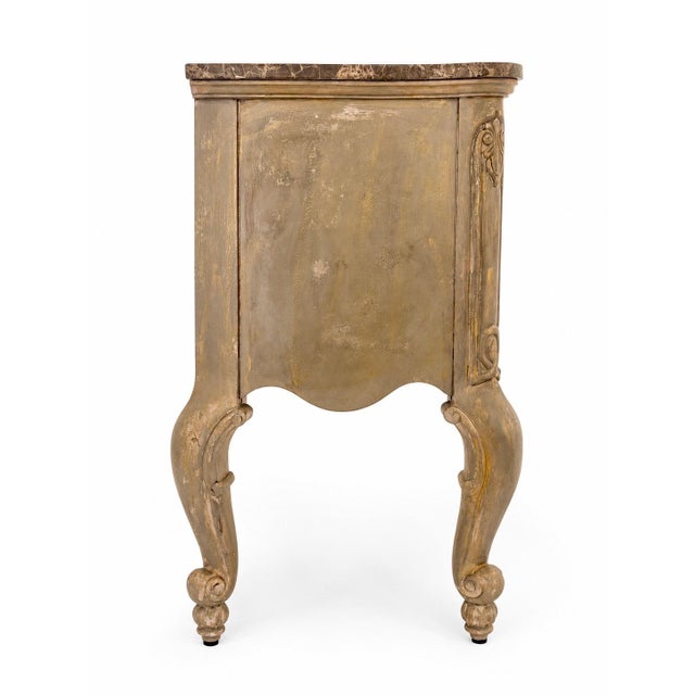 Chocolate French Marble Top Commode – Hand Carved Walnut & Gold Patina Chest For Sale - Image 8 of 9