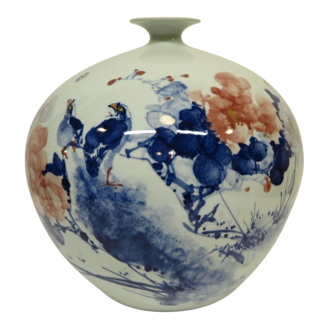 Artisan Indigo Painted Porcelain Vase For Sale