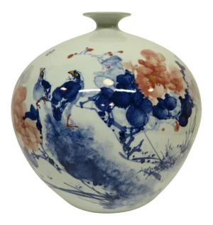 Artisan Indigo Painted Porcelain Vase