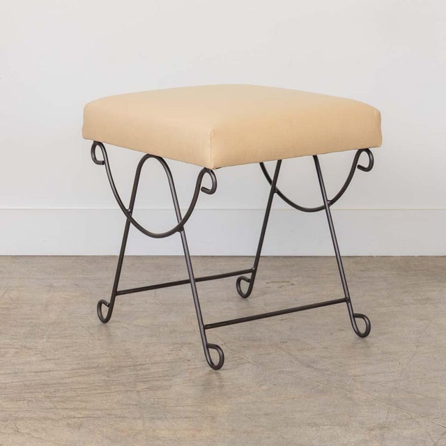 Not Yet Made - Made To Order Panoplie Iron Loop Stool, Yellow Linen For Sale - Image 5 of 11