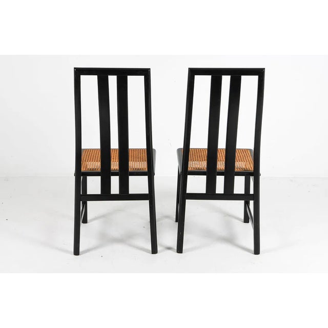 1970s Manner of Motina Black Lacquered Beech & Cane Dining Chairs, Set of Eight For Sale In Philadelphia - Image 6 of 8