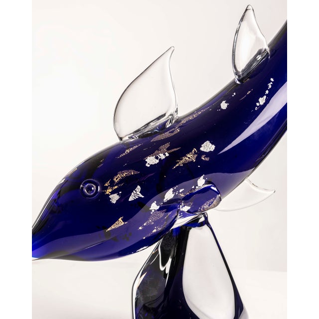 Blue Fish Sculpture in Blue Murano Glass with Gold and Silver Leaf by Vincenzo Nason, 1970s For Sale - Image 8 of 14