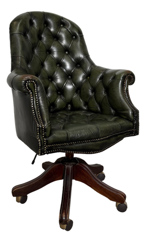 Chesterfield Director's Desk Chair in Green Leather