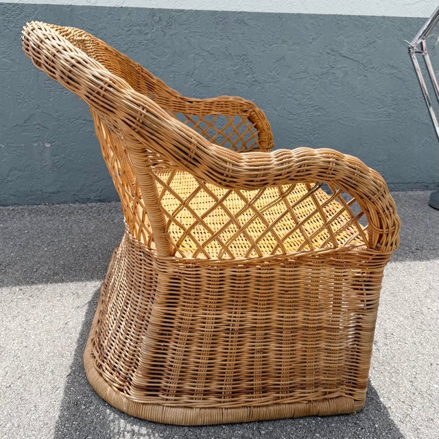 Mid 20th Century Vintage Boho Chic Woven Wicker Love Seat For Sale - Image 5 of 10