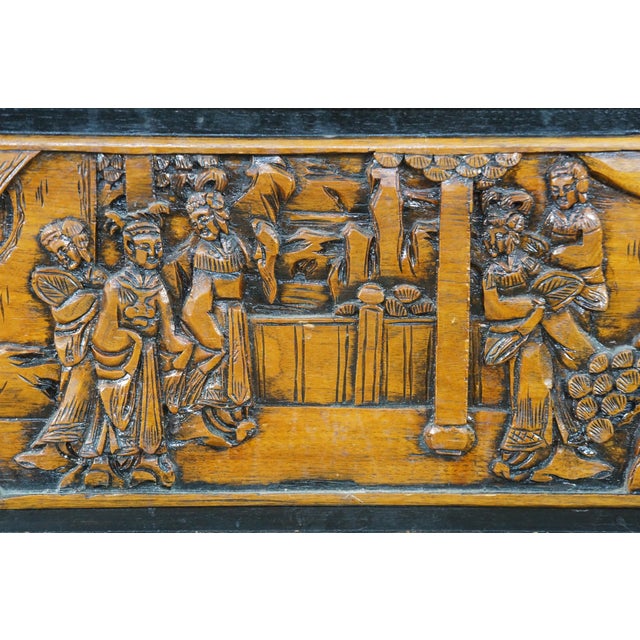 Mid Century Chinese Carved Elm Trunk Hope Chest Coffee Table Camphor Chinoiserie For Sale - Image 12 of 18