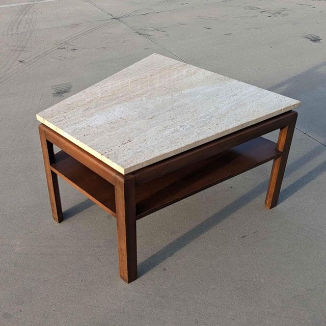 Mid-Century Modern Travertine Top Side Table in Walnut, 1970s For Sale In Los Angeles - Image 6 of 9