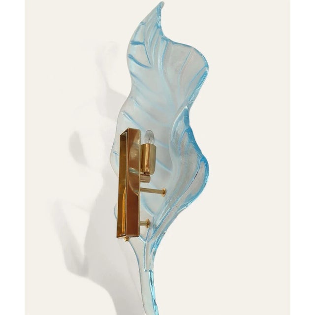 1980s Large Blue Murano Glass Leaf Sconces - A Pair For Sale - Image 10 of 10