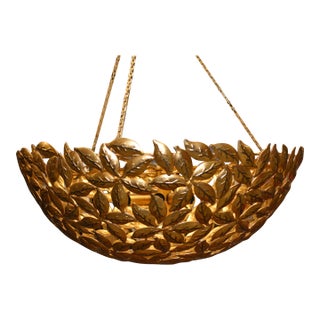 Serena & Lily Gold Metal Open Weave Leaves Semi Circular Eden Pendant For Sale