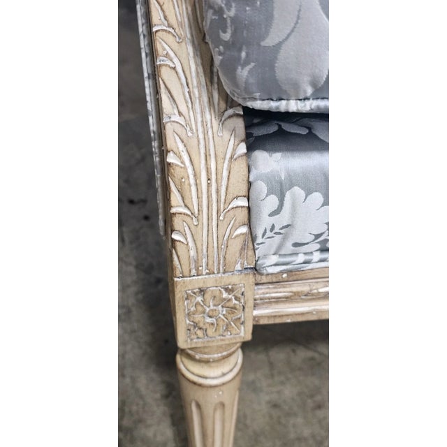 Late 20th Century Stickley Louis XVI Style Enamel Painted Blue Damask Upholstered Canapé Settee For Sale In Cleveland - Image 6 of 13
