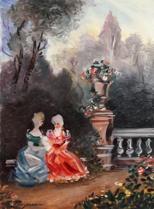 "Two Ladies" Oil and Pastel Watercolor Landscape by Erik Freyman