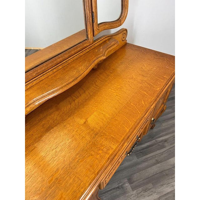Wood Vintage French Louis Style Oak Dressing Table with Mirror For Sale - Image 7 of 14