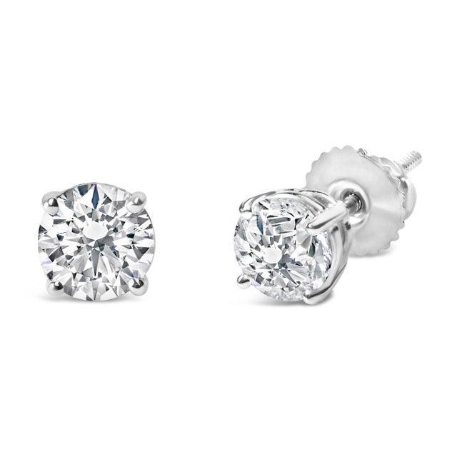Contemporary 14K White Gold 3.0 Cttw Lab Grown Diamond Solitaire Stud Earrings For Sale - Image 3 of 5