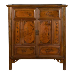 Early 20th Century Chinese Hand-Painted Figure & Calligraphy Cabinet