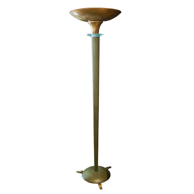 Brass 1930s Green and Gold Leaf Floor Lamp, France For Sale - Image 8 of 8