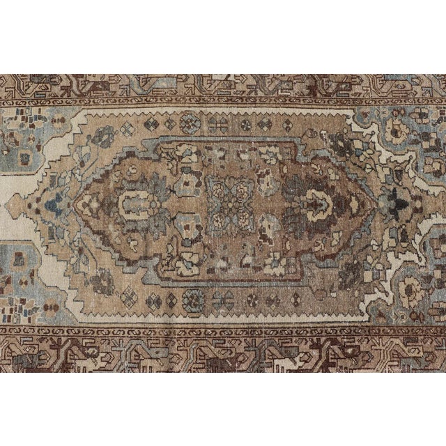 Early 20th Century Antique Persian Malayer Runner With Geometric Medallion Design in Blue and Tan For Sale In Atlanta - Image 6 of 11