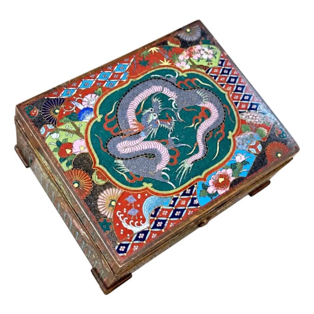 Japanese Cloisonne Enamel Dragon Trinket Box Attributed to Inaba, Meiji For Sale