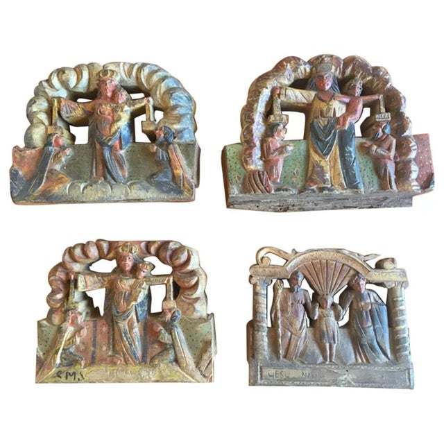 Wooden Tiles with Rural Scenes, Sicily, Italy, 1890s, Set of 4 For Sale - Image 13 of 13