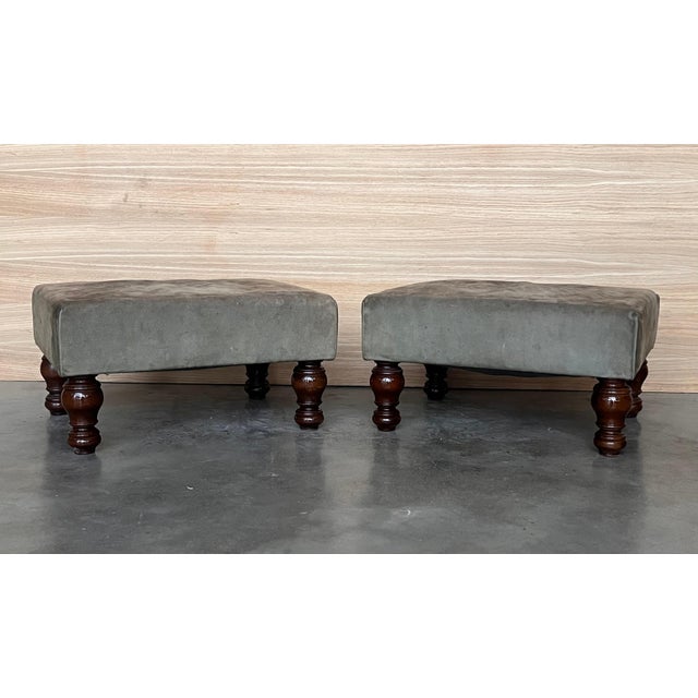 Pair of Footstools with leather seat and Bowl Legs For Sale - Image 14 of 18