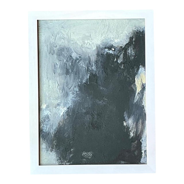 Vintage Black and White Abstract Expressionist Painting For Sale